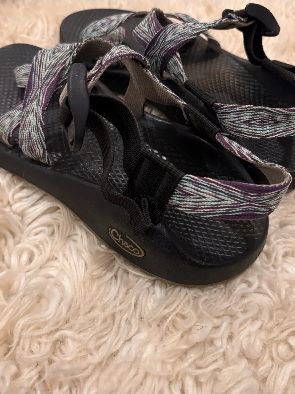 Chaco Women's Black Sandals with Purple and Mint Straps